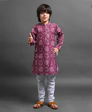 VESHAM  Full Sleeves Abstract Block Design Printed Kurta With Pyjama Set - Maroon