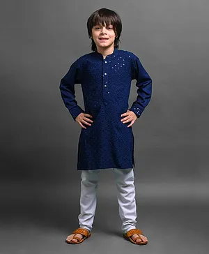 VESHAM Full Sleeves Chikankari Embroidered & Sequin Embellished Kurta Pyjama Set -Blue