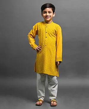 VESHAM Full Sleeves Chikankari Embroidered & Sequin Embellished Kurta Pyjama Set - Yellow