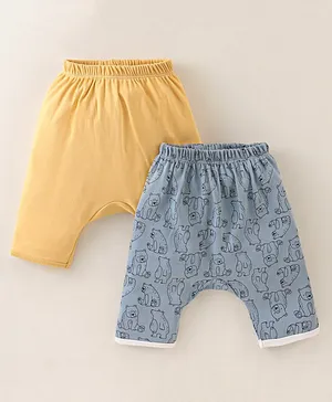 Ben Benny Cotton Knit Full Length Diaper Legging Solid Color & Bear Print Pack Of 2 - Grey & Yellow
