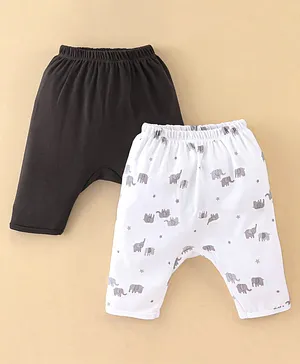 Ben Benny Cotton Knit Full Length Diaper Legging Solid Color & Elephant Print Pack Of 2 - Brown & White