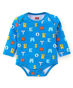 Babyhug 100% Cotton Full Sleeves Onesie With Text Print - Blue