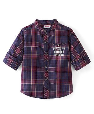 Babyhug 100% Cotton Full Sleeves Mandarin Collar Checks Shirt -Red and Blue