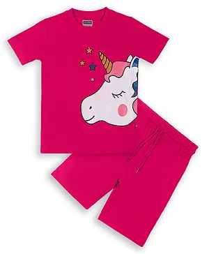 Unicorns Half Sleeves Unicorn Printed Night Suit - Pink