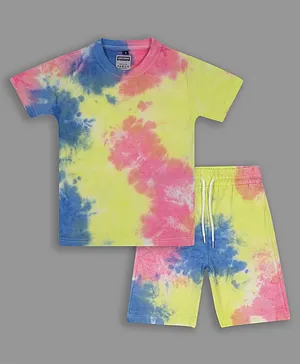 Unicorns Half Sleeves Tie Dye Tee With Coordinating Shorts Night Suit - Multi Colour