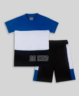 Unicorns Half Sleeves Be Kind Text Printed Night Suit - Blue & Black