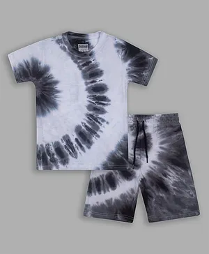 Unicorns Half Sleeves Tie Dye Tee With Coordinating Shorts Night Suit - Black & White