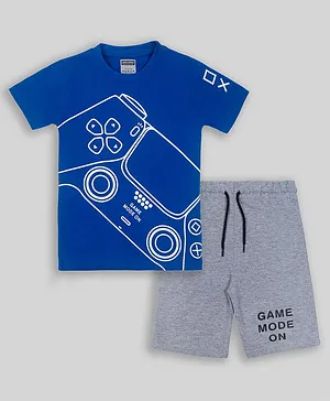 Unicorns Half Sleeves Game Mode On Printed Night Suit - Blue & Grey