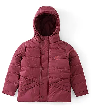 Pine Kids Full Sleeves Cut & Sew Medium Winter Hooded Jacket - Maroon