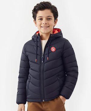 Pine Kids Full Sleeves Cut and Sew Medium Winter Jacket Solid Colour- Blue