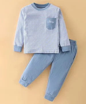 Fido Single Jersey Full Sleeves Night Suit Striped - Blue