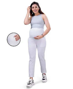Mamma's Maternity Lycra Spandex Soft & Stretchable Solid Maternity Trouser - White