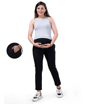 Mamma's Maternity Lycra Spandex Soft & Stretchable Solid Maternity Trouser -  Black