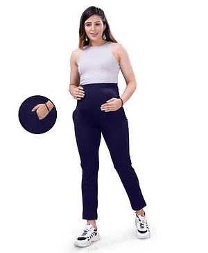 Mamma's Maternity Lycra Spandex Soft & Stretchable Solid Maternity Trouser -  Navy Blue