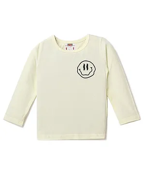 Forever Kids Full Sleeves Smiley Placement Printed Tee - Cream