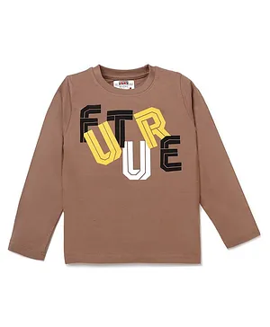 Forever Kids Full Sleeves Placement Future Text Printed Tee - Brown