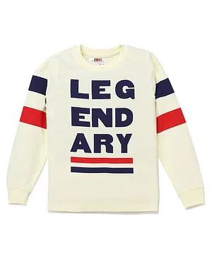 Forever Kids Full Sleeves Placement Legendary Text Printed Colour Blocked Tee - Light Yellow