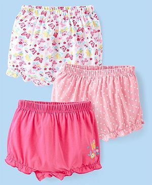 Babyhug 100% Cotton Knit Bloomers Butterfly Print Pack of 3 - Pink & White