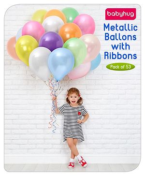 Babyhug Metallic Balloons with Ribbons Pack of 53 (Colour & Print May Vary)