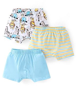 Babyhug 100% Cotton Knit Stripes & Lion Print Trunks Pack of 3 - Multicolour