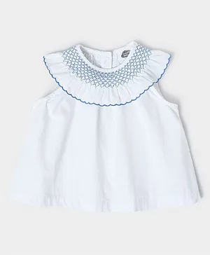 Mi Arcus 100% Cotton Cap Sleeves Shirring Neckline Detailed Summer Top - White