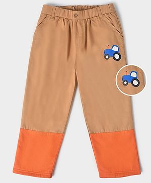 Mi Arcus Outer 100% Cotton Inner  Colour Blocked Detailed & Placement Car Printed Pre-Winter Trouser Pant - Mustard Yellow