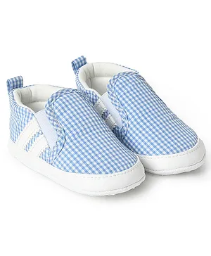 Mi Arcus 100% Cotton Pin Checked Unisex Booties - Light Blue