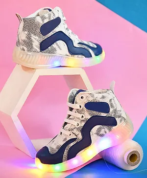 Steprite Colour Block Laced Up LED Sneakers - Navy Blue