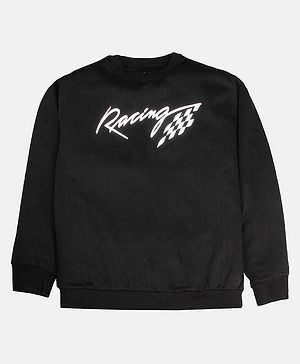 Kiddopanti Full Sleeves Racing Text  Printed Sweatshirt - Jet Black