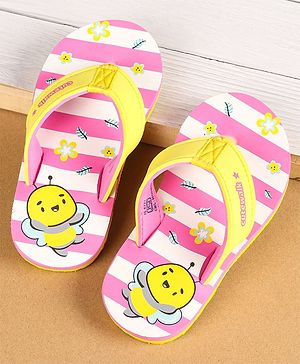 Cute Walk by Babyhug Slip On Flip Flops Stripes & Bee Print-  Pink