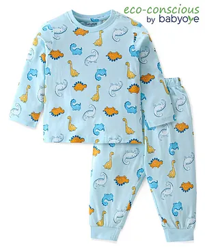 Babyoye Cotton Modal Full Sleeves Night Suit With Dino Print - Blue