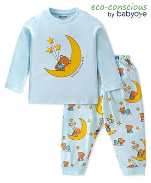 Babyoye Cotton Modal Full Sleeves Night Suit With Teddy Print - Navy Blue