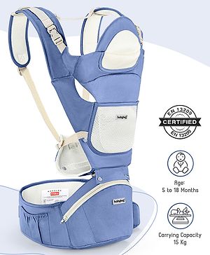 Babyhug Delight Cotton Hip Seat Cum Baby Carrier- Blue| Detachable Hipseat| Padded Shoulder Strap| Even Weight Distribution| Breathable Fabric| Gifting Option for Boys and Girls| EN Certified