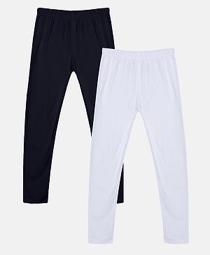 Kiddopanti Pack Of 2 Solid Leggings  - Black & White