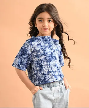 Lilpicks Couture Half Sleeves Tie Dye Printed Drop Shoulder Loose Fit Top - Blue