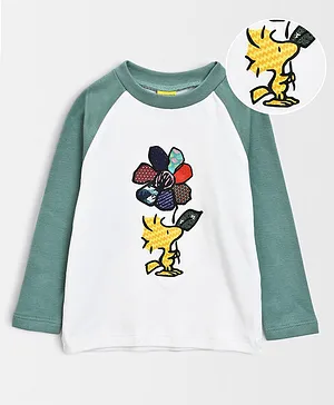 Mi Arcus Peanuts Featuring 100% Cotton Raglan Full Sleeves Comic Style Woodstock With Printed All Weather Tee - White