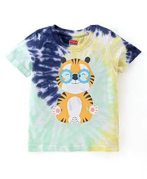Babyhug Cotton Knit Half Sleeves Tee With Tie & Dye Graphics- Blue & Yellow