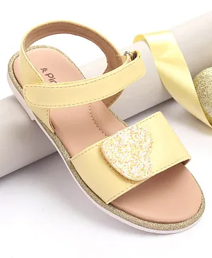 Pine Kids Sandals with Velcro Closure and Heart Applique- Yellow