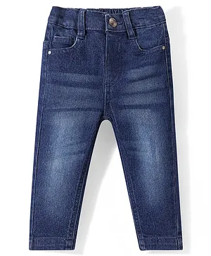 Babyhug Denim Full Length With Stretch Washed Jeans - Dark Blue
