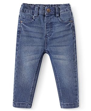 Babyhug Denim Full Length Washed  Jeans with Stretch - Medium Blue
