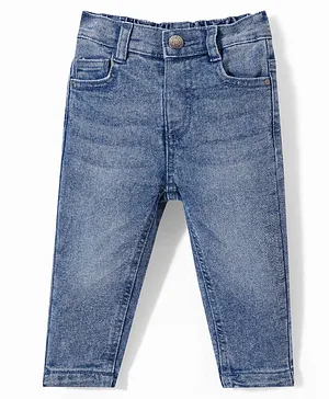 Babyhug Denim Full Length With Stretch Washed Jeans - Light Blue