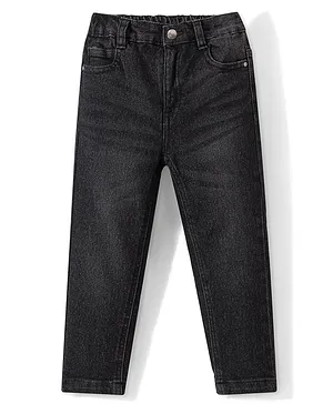 Babyhug Denim Full Length Washed  Jeans with Stretch - Black