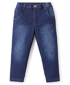 Babyhug Denim Full Length With Stretch Washed Jeans - Dark Blue