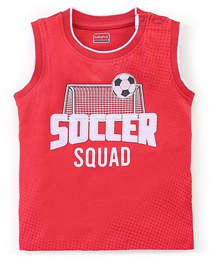 Babyhug 100% Cotton Knit Sleeveless T-Shirt With Text Graphics -Red