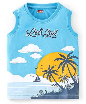 Babyhug Cotton Knit Sleeveless T-Shirt with Text Graphics Print - Blue