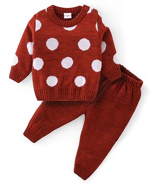 Babyhug Knitted Full Sleeves Sweater  Set With Dots Design - Maroon Babyhug Knitted Full Sleeves Sweater  Set With Dots Design - Maroon