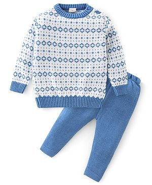Babyhug Full Sleeves Baby Sweater Set with Square Design - Multicolour