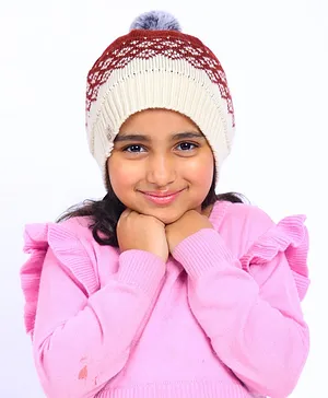 BHARATASYA Woven Designed Winter Wear Bobble Cap - Brown