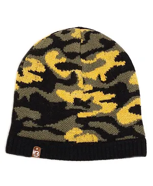 BHARATASYA Woolen Knitted Army Camouflage Designed Fur Cap - Black