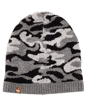 BHARATASYA Woolen Knitted Army Camouflage Designed Fur Cap - Grey